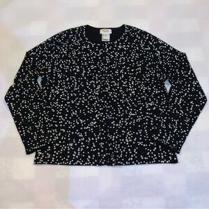 Talbots Cardigan Sweater Women's M Black Merino Wool Sequin Long Sleeve